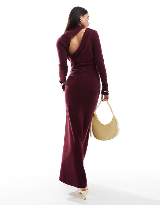 Knitted Maxi Dress With Slash Back Detail