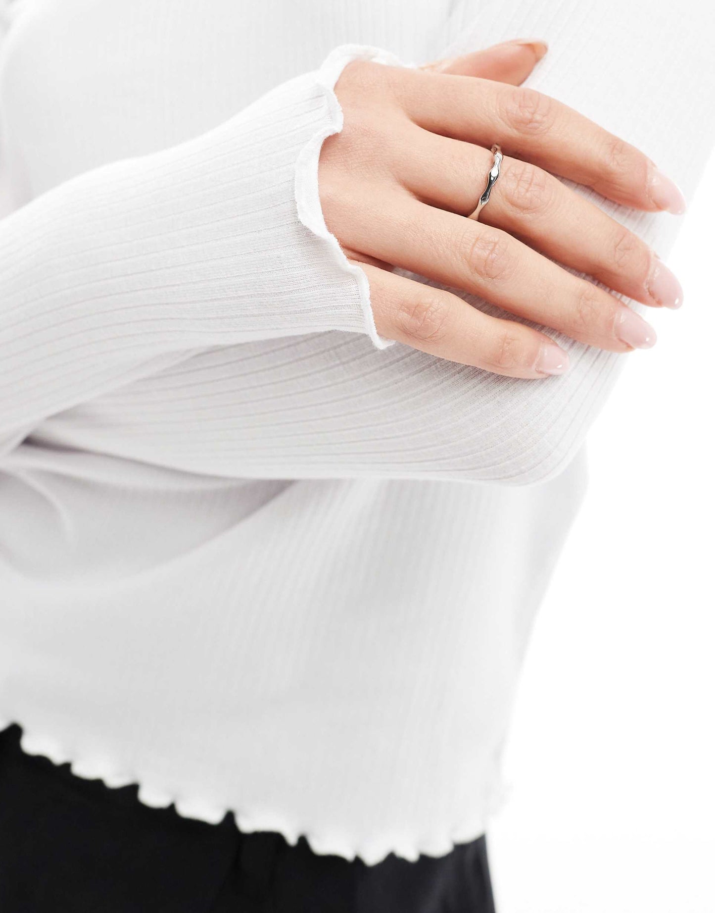 Ribbed Long Sleeve Top With Lettuce Edge Detail