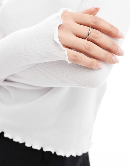 Ribbed Long Sleeve Top With Lettuce Edge Detail