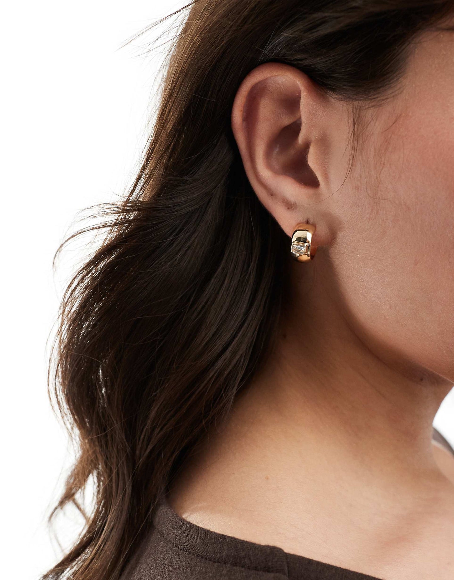 Baguette Stone Detail Hoop Earrings