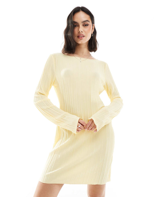 Plisse Mini Dress With Fluted Sleeve