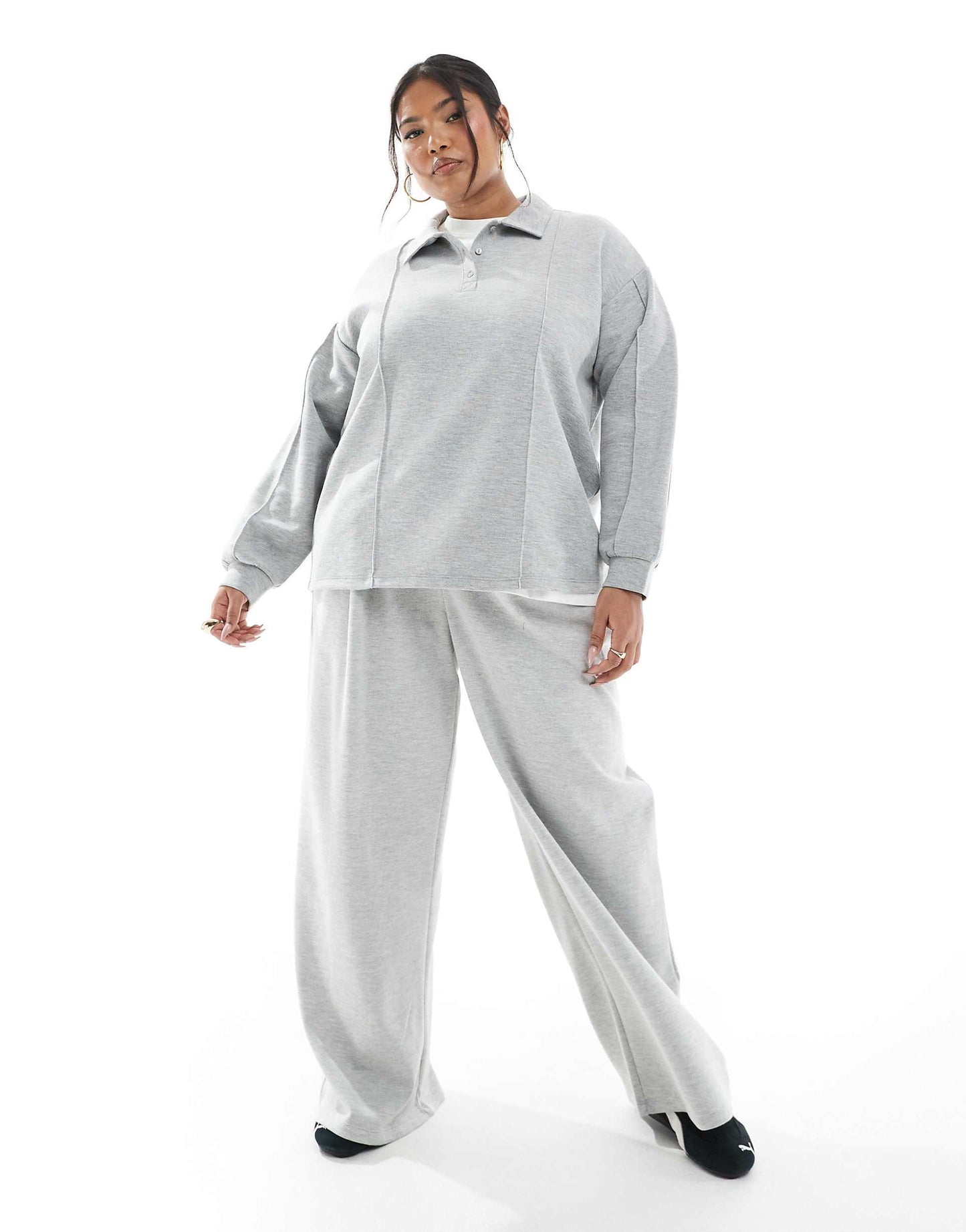 Curve Jersey Polo And Wide Leg Jogger Co-Ord