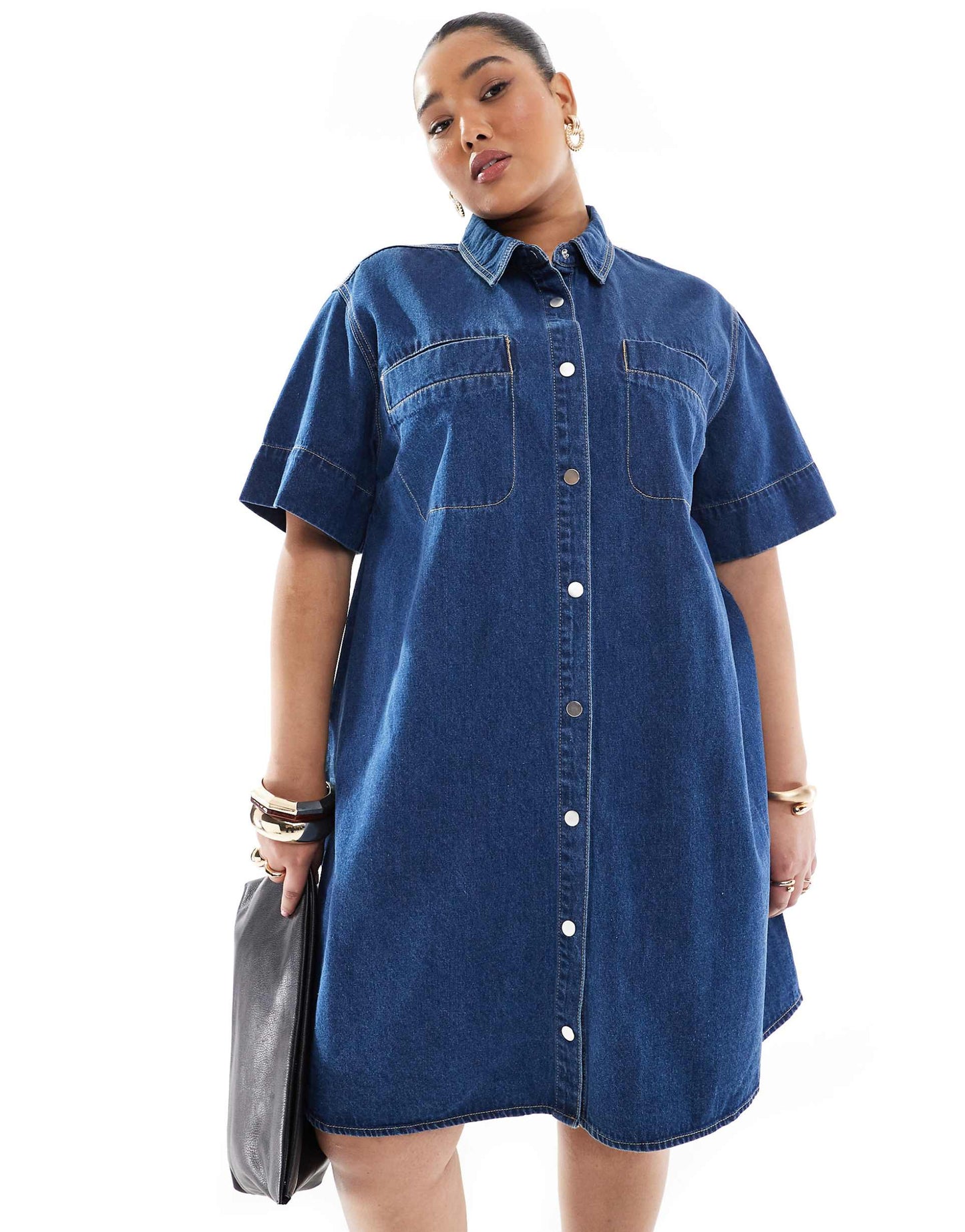 Curve Boxy Denim Mini Dress
