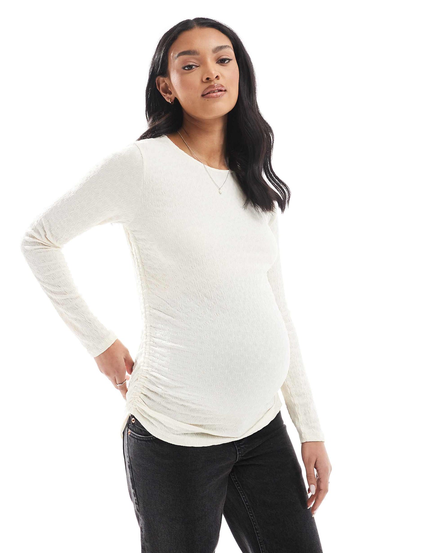 Maternity Textured Ruched Long Sleeve Top