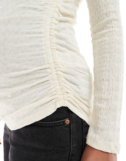 Maternity Textured Ruched Long Sleeve Top