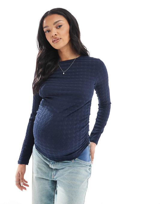 Maternity Textured Ruched Long Sleeve Top