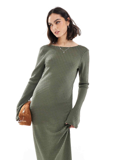 Long Sleeve Textured Maxi Dress