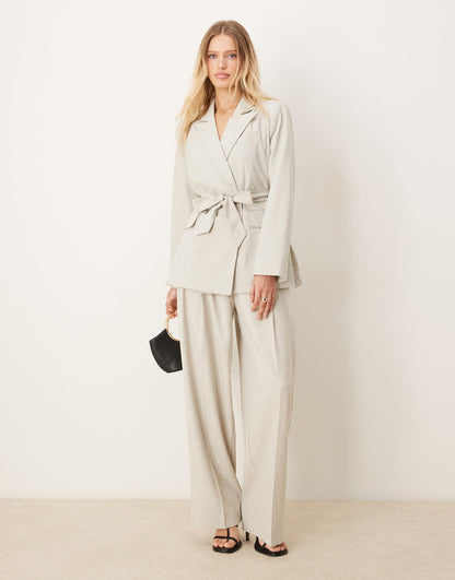 Double Breasted Belted Blazer And Loose Tailored Trouser Co-Ord