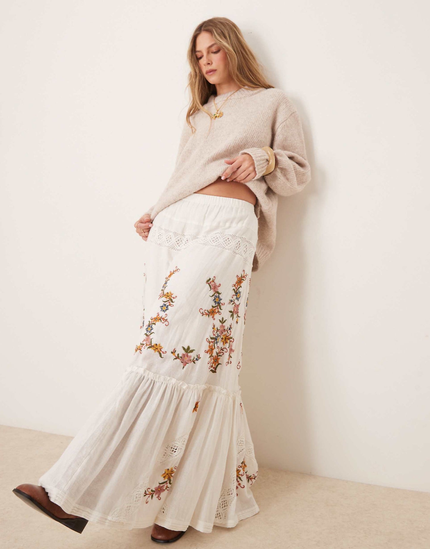 Paradiso Embroidered Boho Maxi Skirt