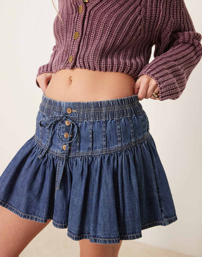 Roselle Ruffled Denim Mini Skirt