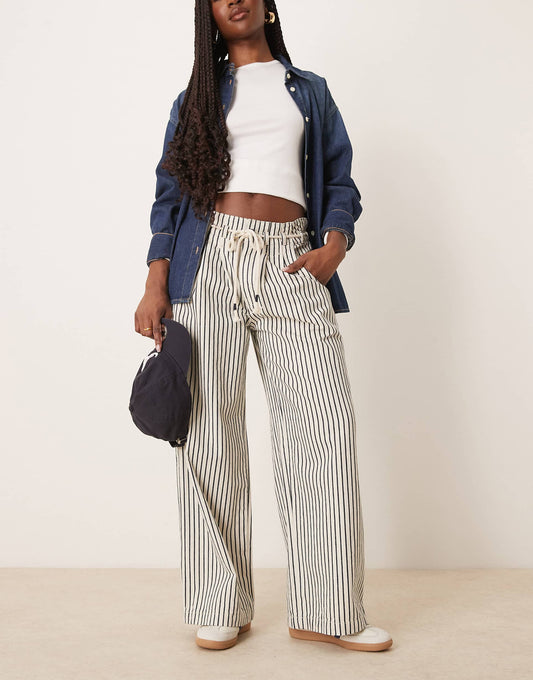 Dakota Striped Cinched Waist Pull-On Jeans
