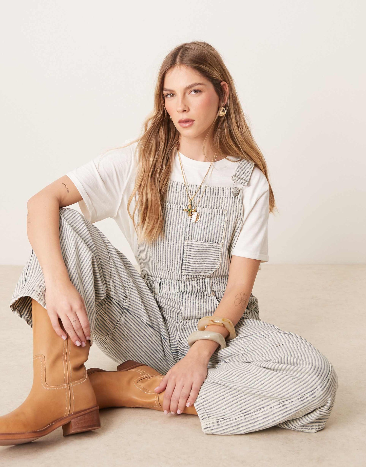 Good Luck Striped Denim Overalls