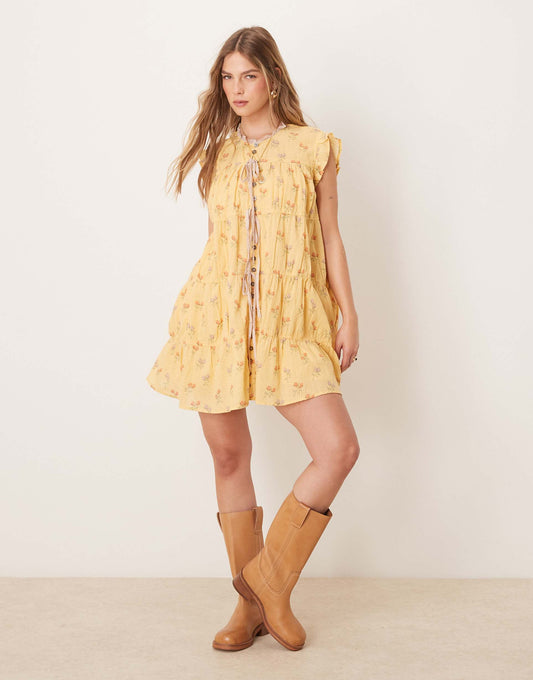 Sundown Ditsy Print Smock Mini Dress