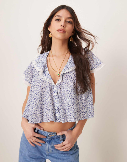 Truly Yours Ditsy Print Cropped Blouse