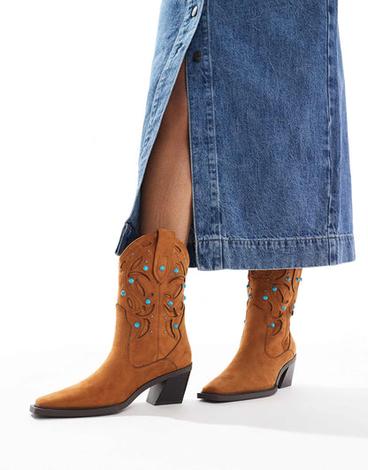 Roan Western Heeled Boots With Stones