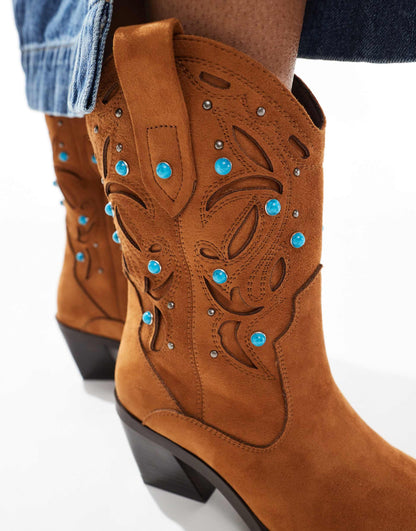 Roan Western Heeled Boots With Stones