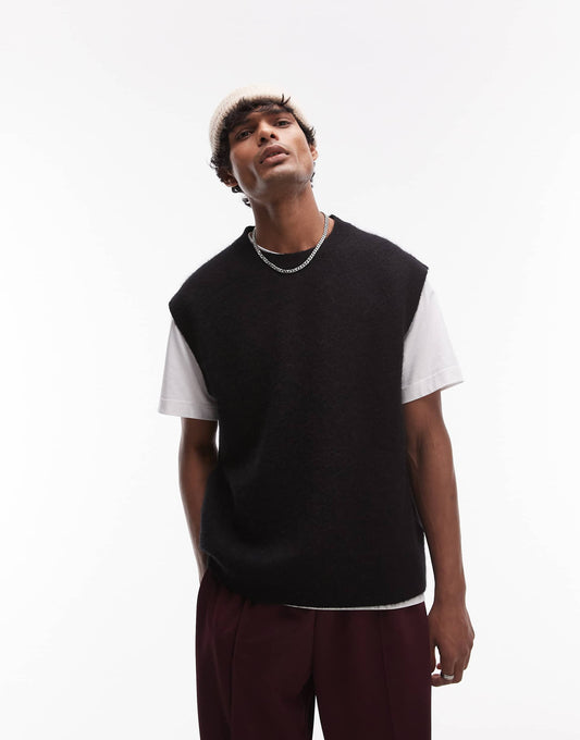Alpaca Blend Knitted Crew Neck Vest
