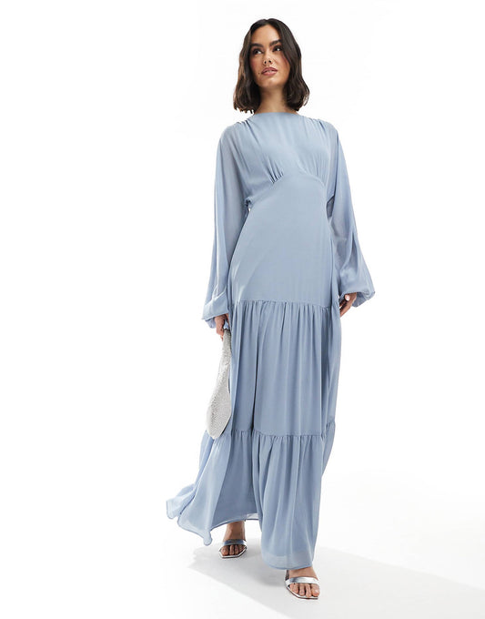 Bridesmaid Chiffon Maxi Dress With Tiered Skirt