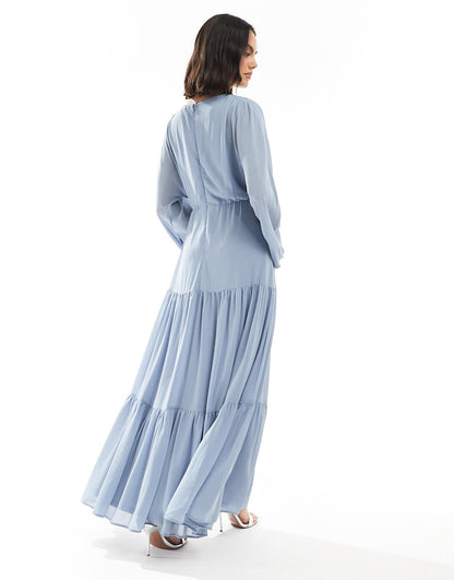 Bridesmaid Chiffon Maxi Dress With Tiered Skirt
