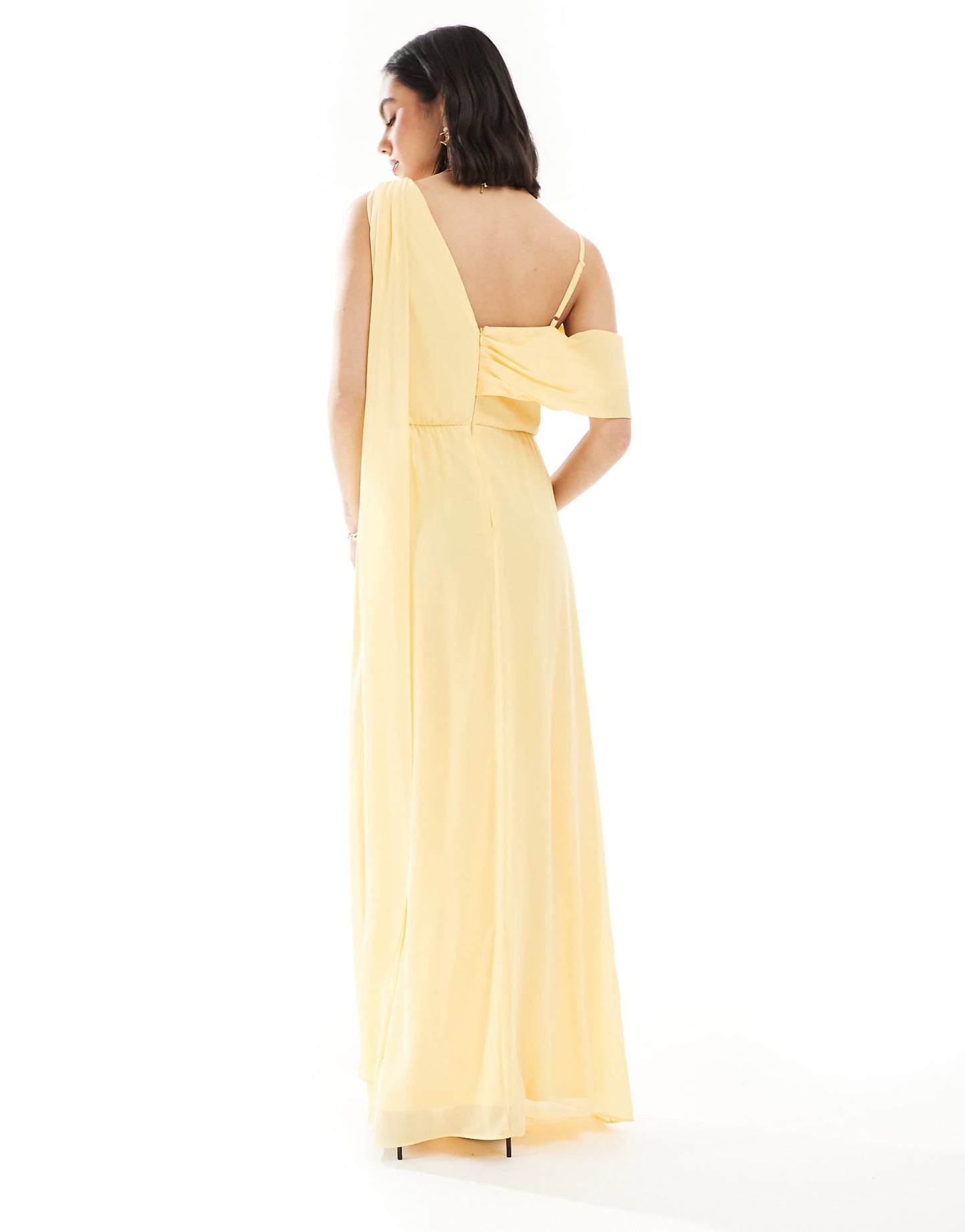 Bridesmaid One Shoulder Drape Maxi Dress With Wrap Skirt
