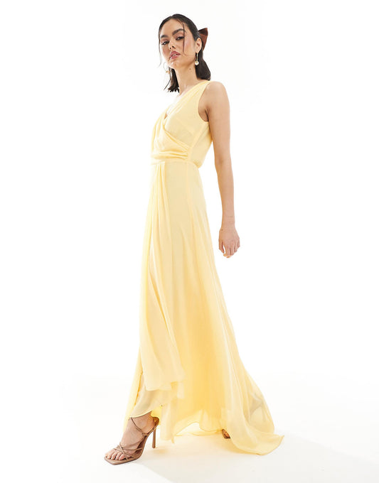 Bridesmaid Chiffon Wrap Front Maxi Dress With Wrap Skirt