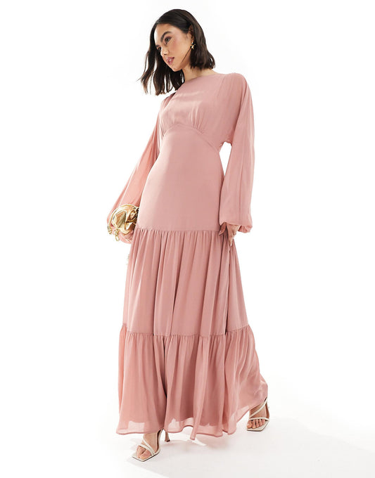Bridesmaid Chiffon Maxi Dres With Tiered Skirt