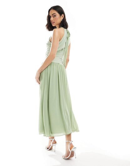 Bridesmaid High Neck Maxi Dress With Full Skirt