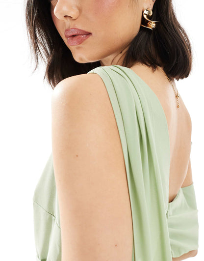 Bridesmaid One Shoulder Drape Maxi Dress With Wrap Skirt