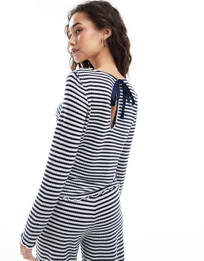 Long Sleeve Ribbed Jersey Top And Wide Leg Trousers Set