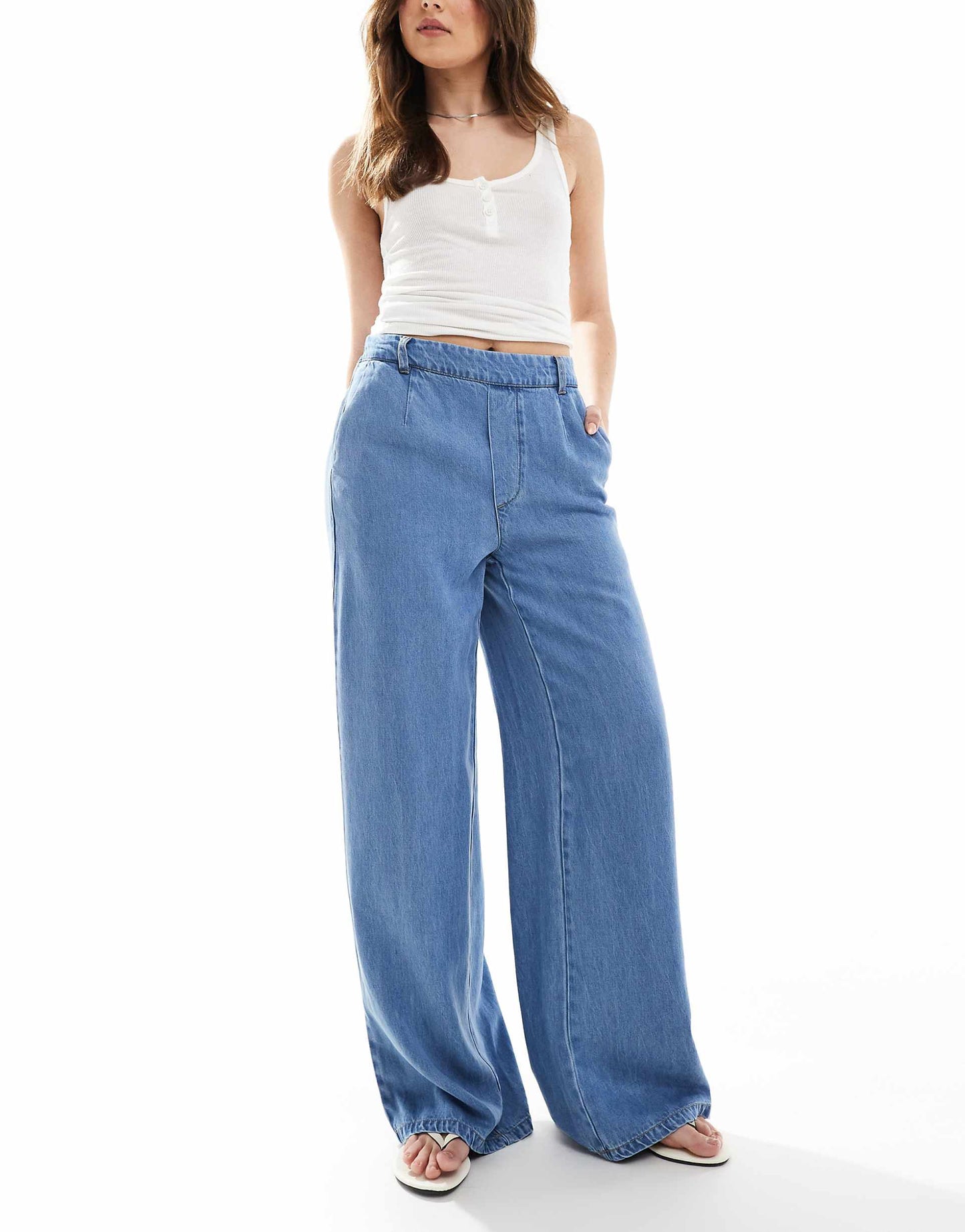 Wide Leg Chambray Trousers