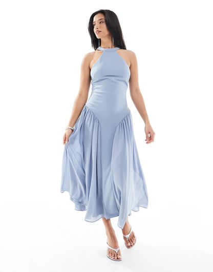 Petite Bridesmaid High Neck Maxi Dress With Full Skirt