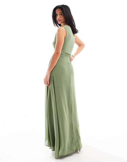 Petite Bridesmaid Chiffon Maxi Dress With Wrap Skirt