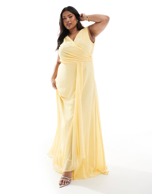Plus Bridesmaid Chiffon Wrap Front Maxi Dress
