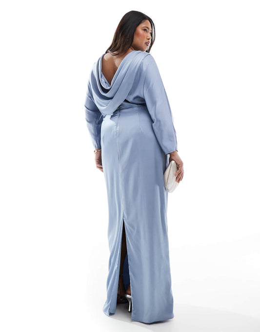 Plus Bridesmaid Cowl Back Maxi Dress