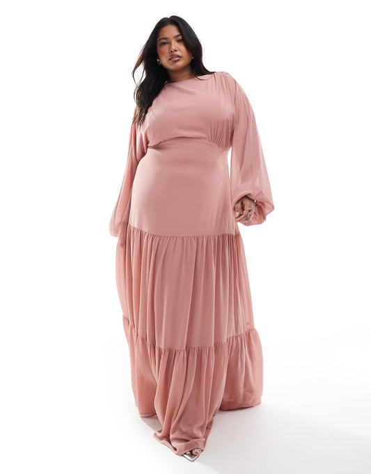 Plus Bridesmaid Chiffon Maxi Dress With Tiered Skirt