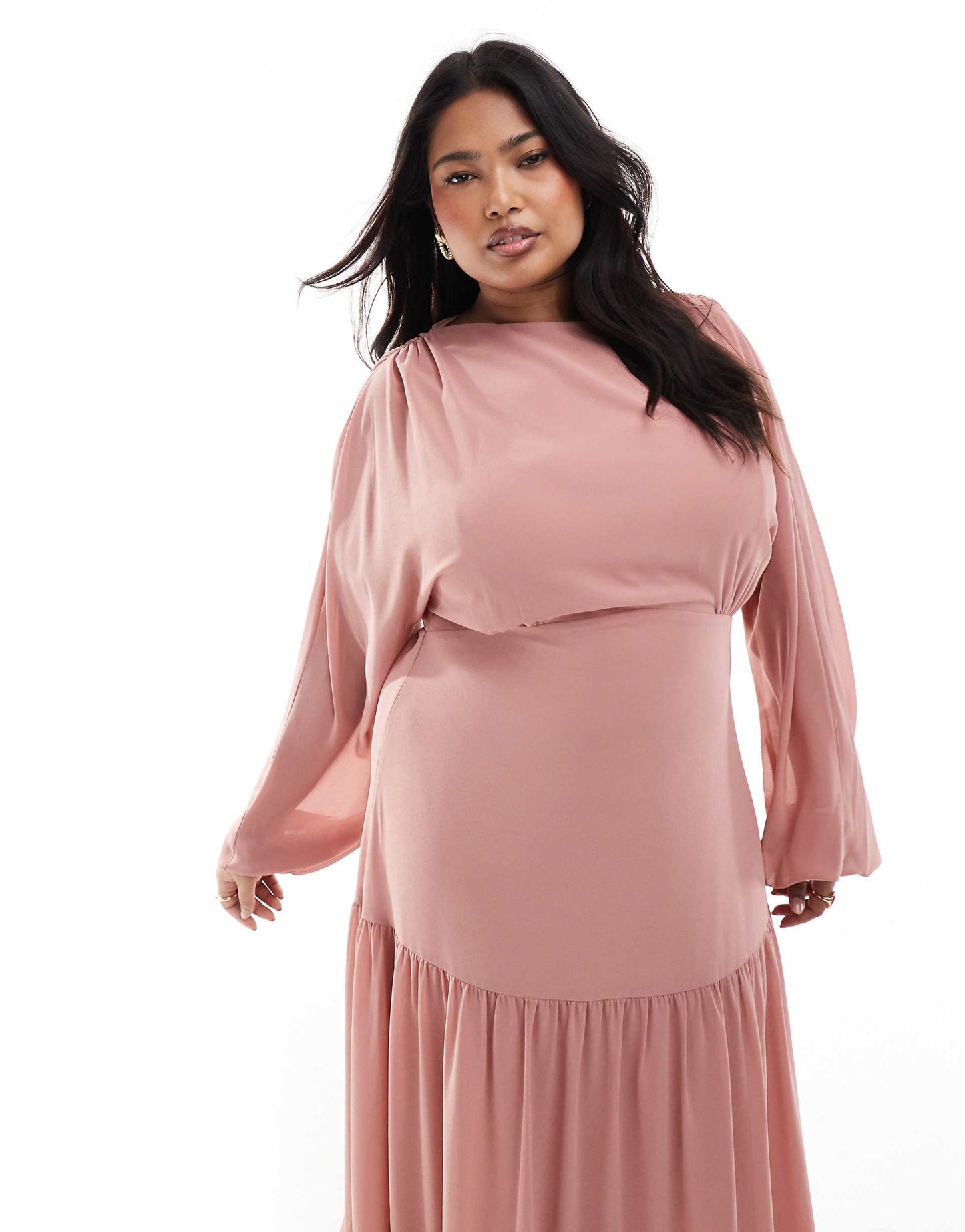 Plus Bridesmaid Chiffon Maxi Dress With Tiered Skirt