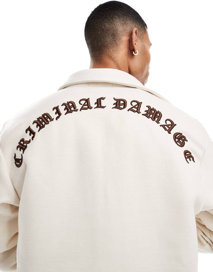 Embroidered Drop Shoulder Flannel Shirt