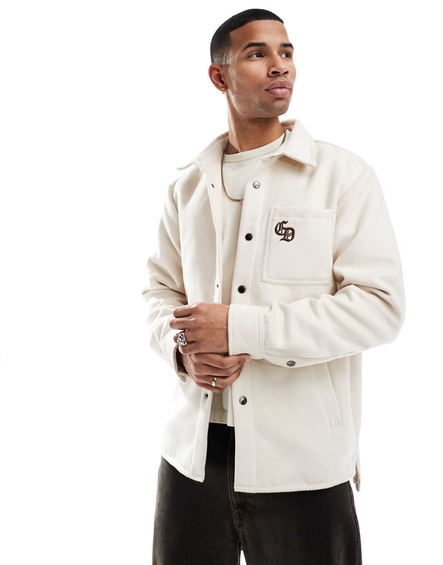 Embroidered Drop Shoulder Flannel Shirt