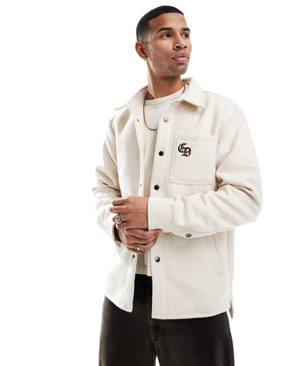 Embroidered Drop Shoulder Flannel Shirt