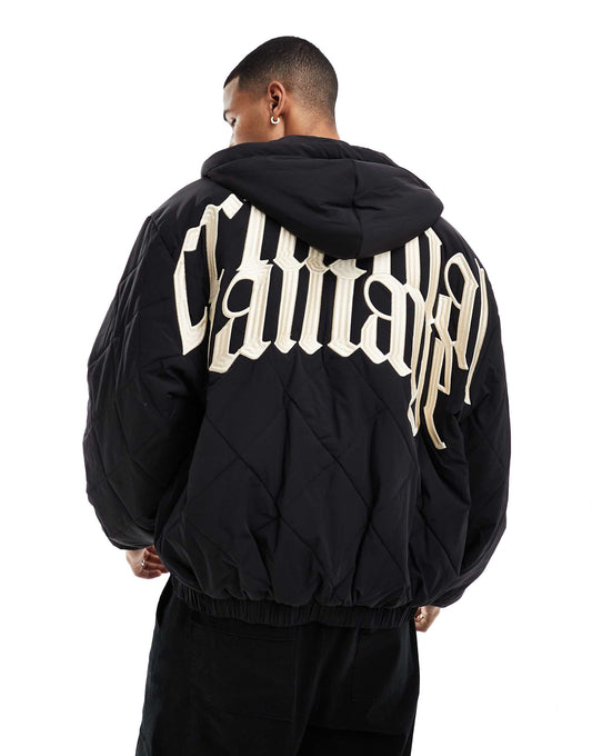 Diamond Quilted Hoody Black