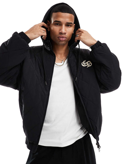 Diamond Quilted Hoody Black