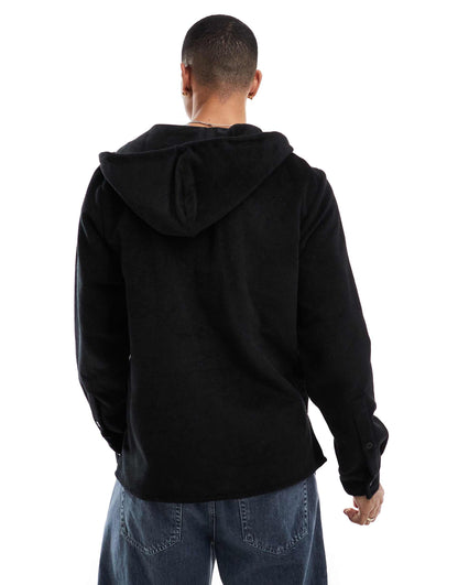 Hooded Flannel Shirt Black