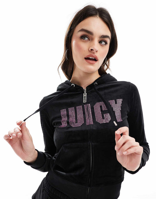 Velour Cropped Zip-Ip Hoodie