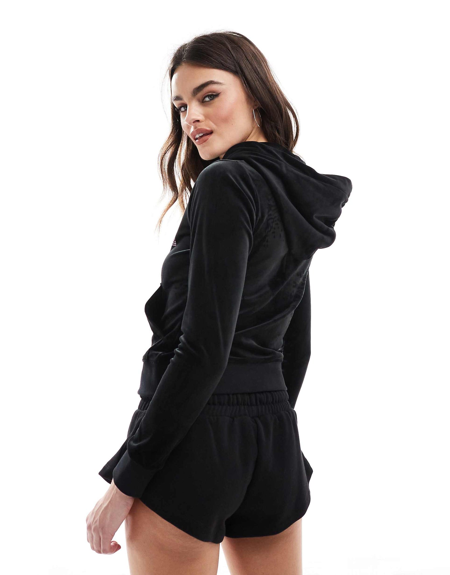 Velour Cropped Zip-Ip Hoodie