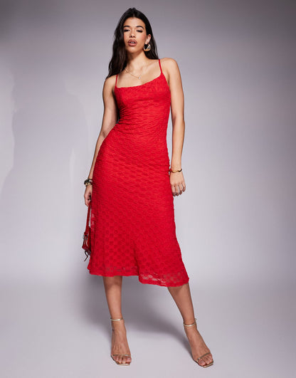 Lace Mesh Cami Midi Dress