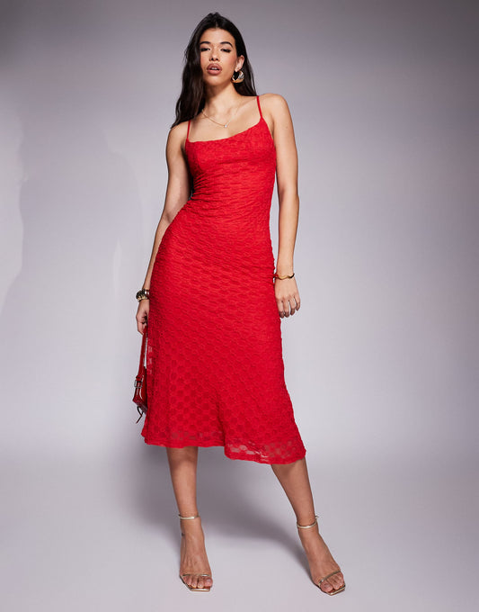 Lace Mesh Cami Midi Dress
