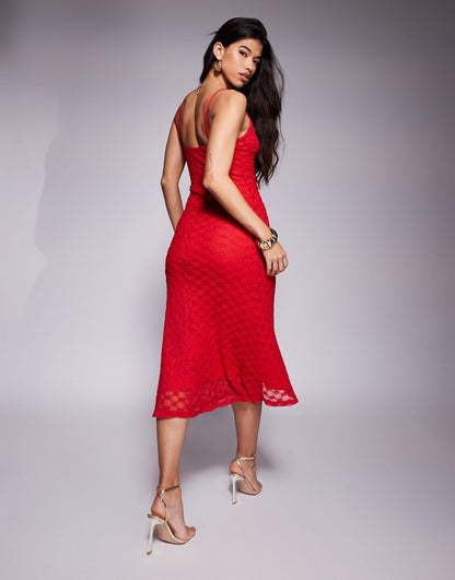 Lace Mesh Cami Midi Dress
