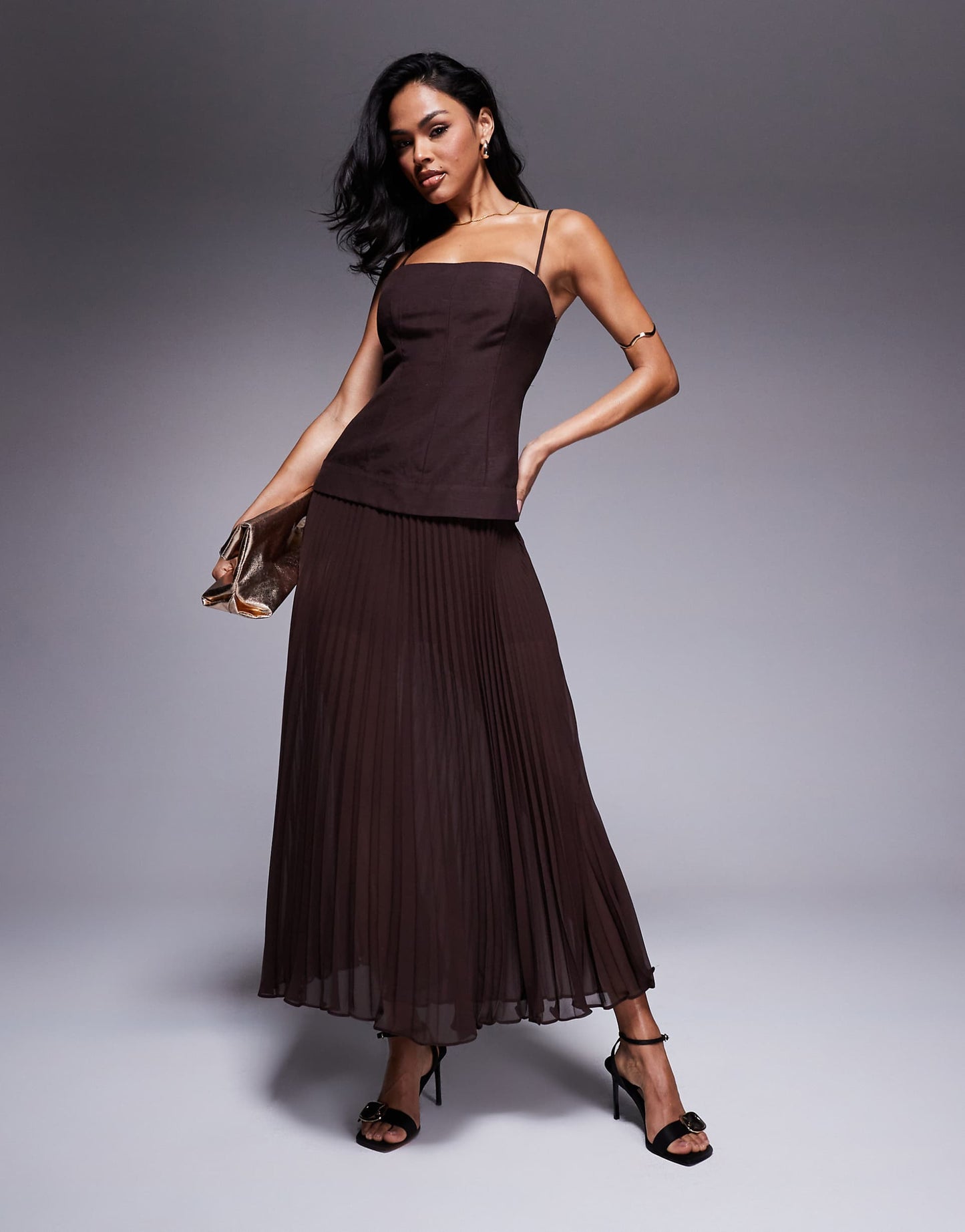 Drop Hem Pleated Midaxi Dress