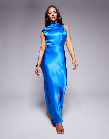 High Neck Satin Maxi Dress