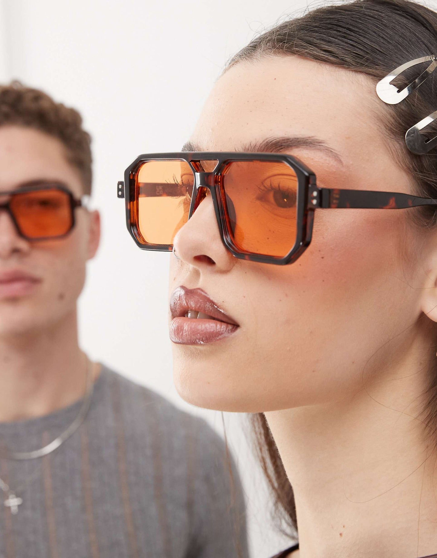 Unisex Square Edge Brown Aviator With Orange Lense